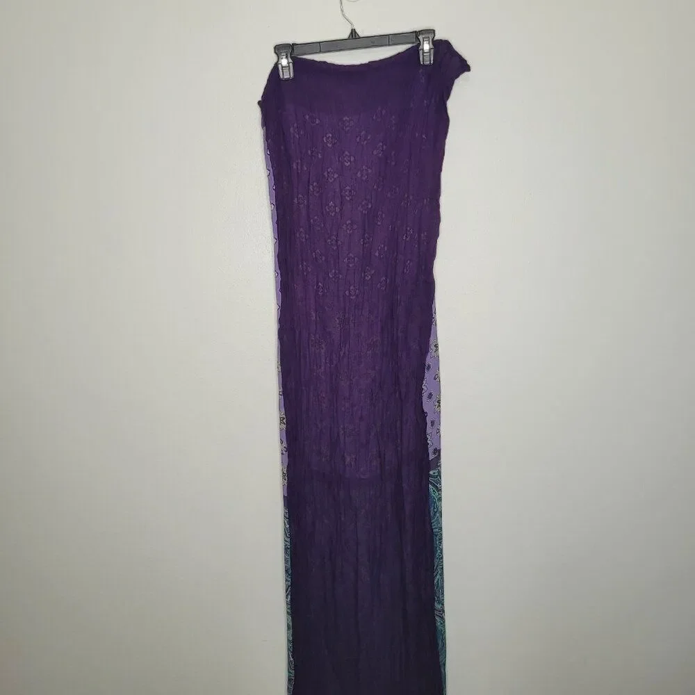 Purple green paisley mixed print long artsy scarf boho